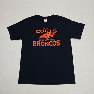 Denver Broncos Mens Large "All Colts Grow Up To Be Broncos" T-shirt Navy Blue